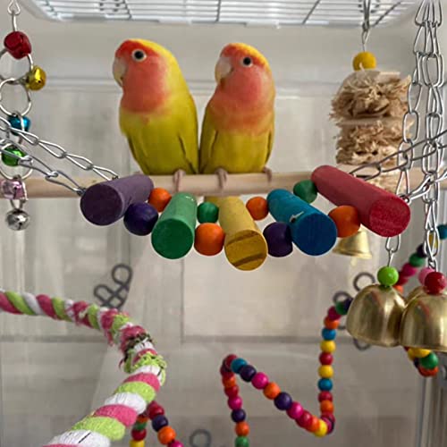 Toysructin Bird Parrot Toys, 6Pcs Bird Cage Ladder Bell Toy for Parrots Parakeets, Wooden Bird Swings for Small Birds Hanging Hammock Toys for Cockatiels,Conures, Budgie,Love Birds Cage Accessories