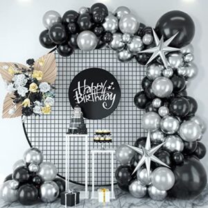 black silver balloons garland kit, black silver balloons arch kit with black and metallic silver latex balloons, black silver balloons arch for birthday wedding anniversary party supplies