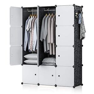 george&danis portable closet wardrobe cube storage cube organizer cube shelf armoire bedroom dresser (42x18x56 inches) 3x4 tiers, black
