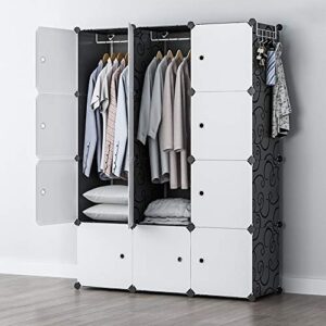 GEORGE&DANIS Portable Closet Wardrobe Cube Storage Cube Organizer Cube Shelf Armoire Bedroom Dresser (42x18x56 inches) 3x4 Tiers, Black