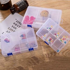 SEWACC Transparent Plastic Storage Box 8 Grids Portable Organizer Box with Adjustable Dividers Clear Crafts and Jewelry Storage Box for Beads Earring