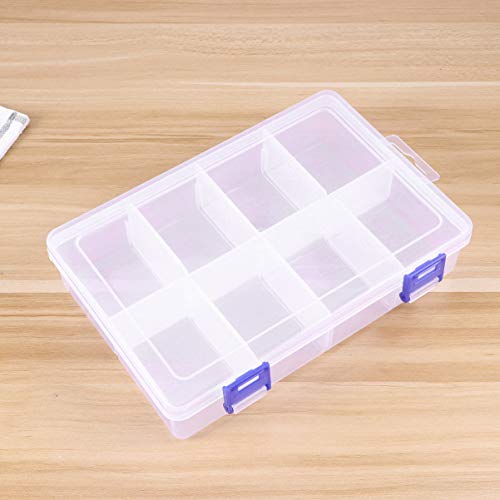 SEWACC Transparent Plastic Storage Box 8 Grids Portable Organizer Box with Adjustable Dividers Clear Crafts and Jewelry Storage Box for Beads Earring