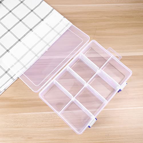 SEWACC Transparent Plastic Storage Box 8 Grids Portable Organizer Box with Adjustable Dividers Clear Crafts and Jewelry Storage Box for Beads Earring