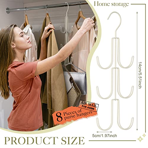 8 Pack Purse Hanger Organizer for Closet Handbag Metal Holder, Hanging Closet Organization Space Saving Storage Scarves, Men's Ties, Women's Shawl, Backpack, Belt, Accessories, Clothes (Apricot)