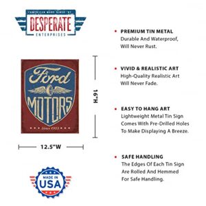Desperate Enterprises Ford Motors - Since 1903 Tin Sign - Nostalgic Vintage Metal Wall Décor - Made in USA