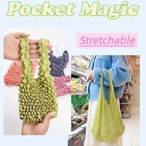 Oaiyeie 3PCS Magic Stretch Bag Pleated Bag,Portable Foldable Handheld Pleated Bag, Reusable Grocery Bags (3PCS-A)