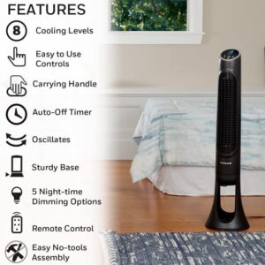 Honeywell QuietSet Oscillating Electric Tower Stand Fan 40”, Powerful and Quiet 5-Speeds with Remote Control, Black - HYF260BV2 (Renewed)