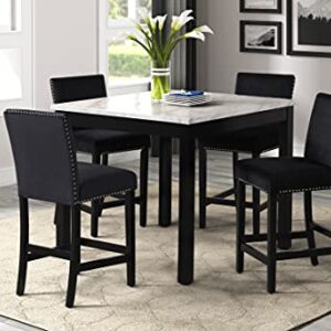 GLORHOME 4 5-Piece Counter Height Set with One Faux Marble Dining Table and Four Upholstered-Seat Chairs for Kitchen, Black