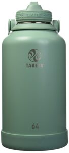 takeya actives insulated stainless steel water bottle with straw lid, 64 ounce, cucumber