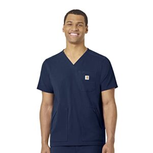 carhartt medical men's modern fit 5-pocket v-neck scrub top, navy, m