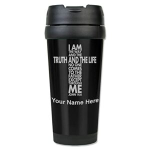 lasergram 16oz coffee travel mug, bible verse john 14-6, personalized engraving included (black)