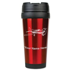 lasergram 16oz coffee travel mug, low wing airplane, personalized engraving included (red)