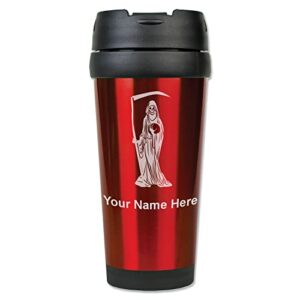 LaserGram 16oz Coffee Travel Mug, Santa Muerte, Personalized Engraving Included (Red)