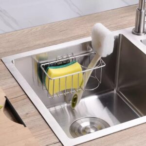 ARIANGE Kitchen Sink Brush Holder and Sponges Holder /. 2-in-1 Adhesive Sink Caddy, Stainless Steel Rust Proof Water Proof