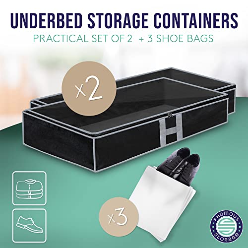 Phamous storage Under Bed Storage Containers - (Set of 2) Clothes Storage - Storage under Bed - Underbed Storage for Organizing - Under the Bed Storage - 3x Shoe Bags