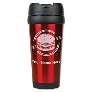 lasergram 16oz coffee travel mug, hamburger, personalized engraving included (red)