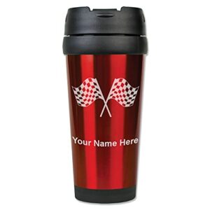 lasergram 16oz coffee travel mug, racing flags, personalized engraving included (red)
