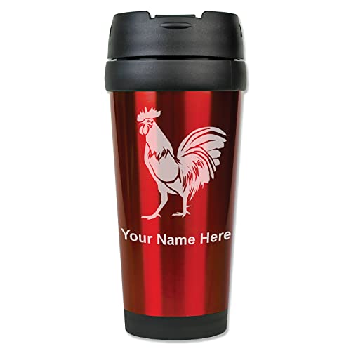 LaserGram 16oz Coffee Travel Mug, Rooster, Personalized Engraving Included (Red)