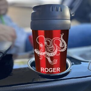 LaserGram 16oz Coffee Travel Mug, Rooster, Personalized Engraving Included (Red)