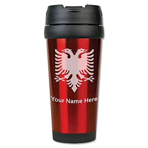 LaserGram 16oz Coffee Travel Mug, Flag of Albania, Personalized Engraving Included (Red)