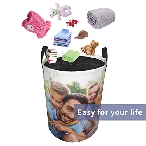 Custom Picture Laundry Baskets for Adults Kids, Customized Photo Canvas Collapsible Large Dirty Clothes Storage Basket Organizer Laundry Living Room Bedroom M（21.6x16.5 in）