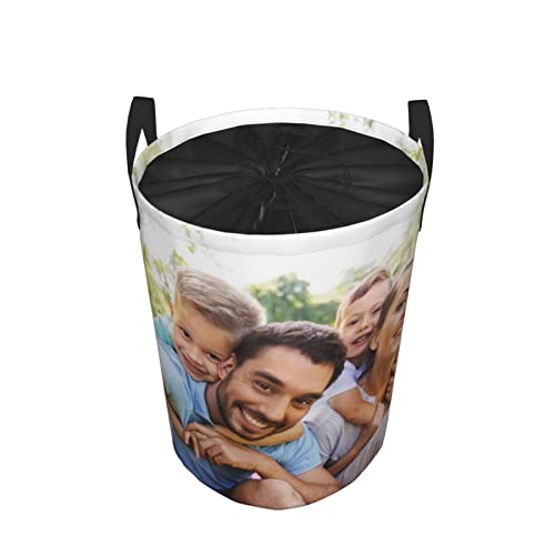 Custom Picture Laundry Baskets for Adults Kids, Customized Photo Canvas Collapsible Large Dirty Clothes Storage Basket Organizer Laundry Living Room Bedroom M（21.6x16.5 in）