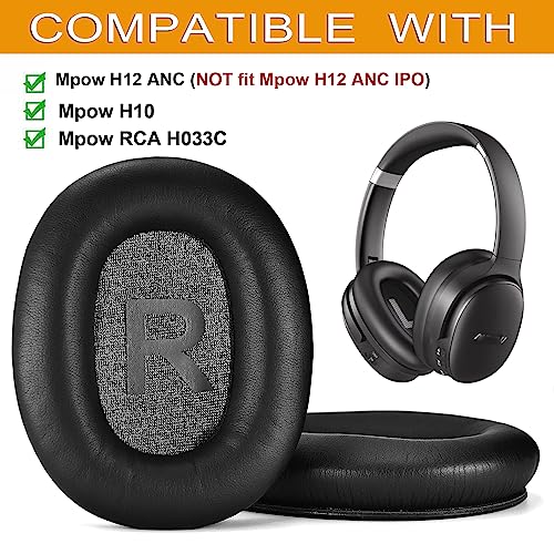 H12 ANC (Not fit H12 IPO) Ear Pads - defean Replacement Ear Cushion Cover Compatible with Mpow H12 ANC / H10 / RCA H033C Noise Cancelling Headphones,Softer Leather,High-Density Noise Cancelling Foam