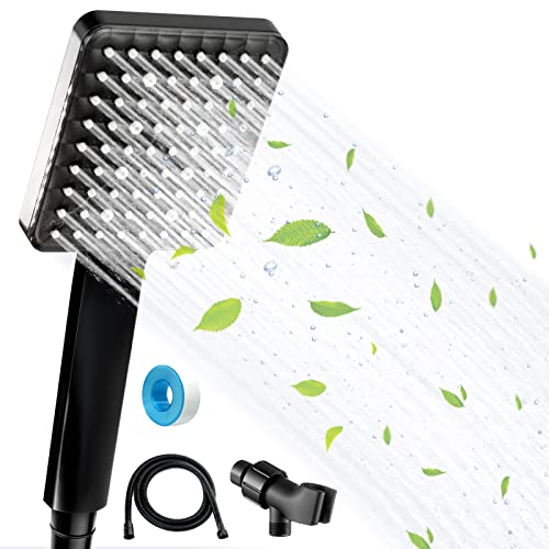 Welan Shower Head With Handheld,6 Spray Types Black Shower Head With 1.5M Hose,Shower Head High Pressure With Holder,Shower Head With Pressure Increase For Higher Water Pressure Rain Shower