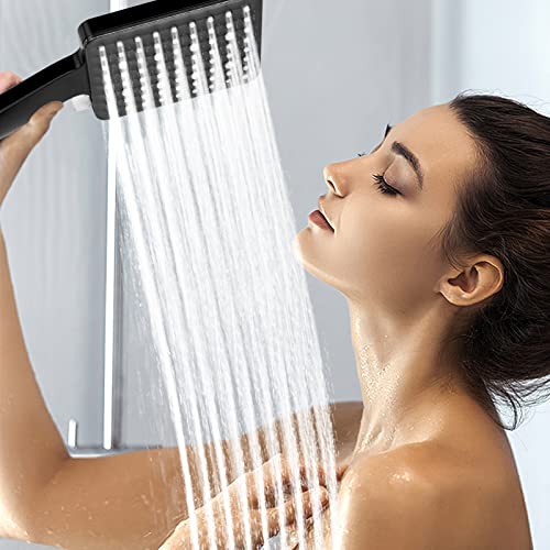 Welan Shower Head With Handheld,6 Spray Types Black Shower Head With 1.5M Hose,Shower Head High Pressure With Holder,Shower Head With Pressure Increase For Higher Water Pressure Rain Shower