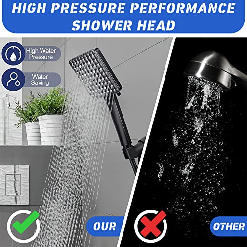 Welan Shower Head With Handheld,6 Spray Types Black Shower Head With 1.5M Hose,Shower Head High Pressure With Holder,Shower Head With Pressure Increase For Higher Water Pressure Rain Shower