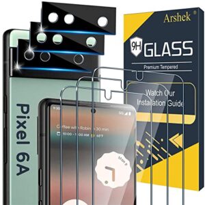 [3+3 pack] glass screen protector for google pixel 6a 5g, 9h tempered glass, fingerprint compatible,hd clear case friendly anti scratch