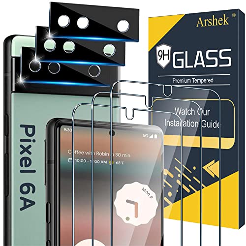 [3+3 Pack] Glass Screen Protector for Google Pixel 6a 5G, 9H Tempered Glass, Fingerprint Compatible,HD Clear Case Friendly Anti Scratch