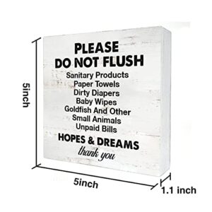 Funny Bathroom Wooden Box Sign Desk Decor Please Do Not Flush Sanitary Products Wood Block Plaque Box Signs with Quotes Rustic Box Sign for Home Bathroom Shelf Table Decoration (5 X 5 Inch)