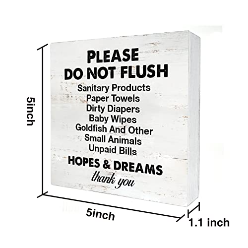 Funny Bathroom Wooden Box Sign Desk Decor Please Do Not Flush Sanitary Products Wood Block Plaque Box Signs with Quotes Rustic Box Sign for Home Bathroom Shelf Table Decoration (5 X 5 Inch)