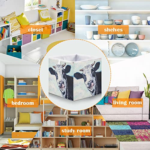 Kigai Funny Farm Cow Cube Storage Bins - 11x11x11 In Large Foldable Storage Basket Fabric Storage Baskes Organizer for Toys, Books, Shelves, Closet, Home Decor