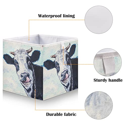 Kigai Funny Farm Cow Cube Storage Bins - 11x11x11 In Large Foldable Storage Basket Fabric Storage Baskes Organizer for Toys, Books, Shelves, Closet, Home Decor