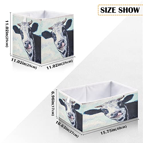 Kigai Funny Farm Cow Cube Storage Bins - 11x11x11 In Large Foldable Storage Basket Fabric Storage Baskes Organizer for Toys, Books, Shelves, Closet, Home Decor