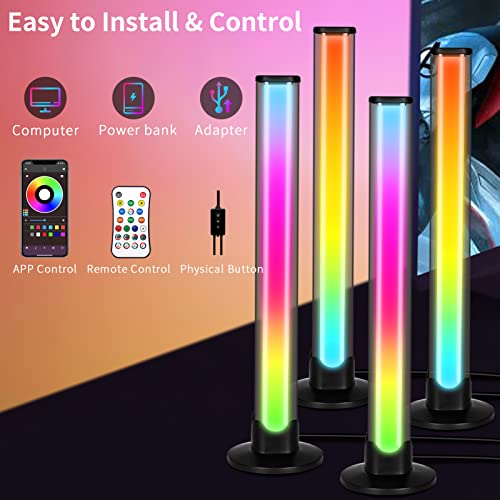 PIMBTPE Smart RGB Light Bar, 4 Pack Smart Light Bar with Scene and Music Modes, Gaming Lights Ambient Lighting with TV Backlight for Entertainment, Movies, Bedroom Decoration (APP & Remote Control)