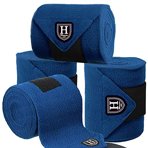 Harrison Howard Essential Horse Polo Leg Wraps Soft Fleece Leg Bandage for Horse Set of 4 Deep Blue Medium