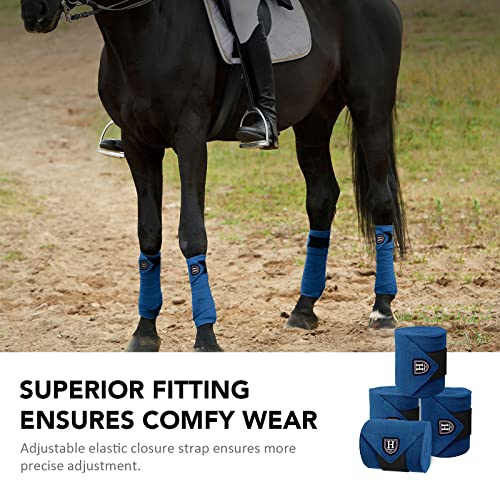 Harrison Howard Essential Horse Polo Leg Wraps Soft Fleece Leg Bandage for Horse Set of 4 Deep Blue Medium