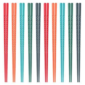 ohtomber 10 pairs chopsticks reusable - 9.5 inch fiberglass chopsticks, japanese style non-slip chop sticks pack, multicolor