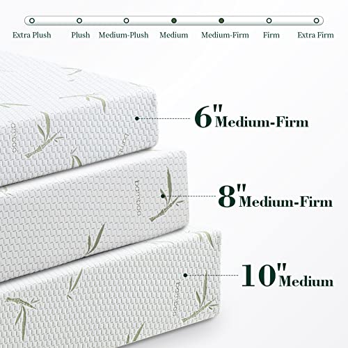 Vyfipt 10 Inch Medium Firm Green Tea Memory Foam Mattress,Cooling Gel Foam, Pressure Relieving, CertiPUR-US Certified, Bed-in-a-Box, White, Full