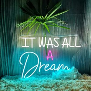 neon sign it was all a dream neon, handmade lights with dimmer for bedroom wall bar décor, led neon light signs gifts for family, friends, (white+ice blue+ pink),23.16 in
