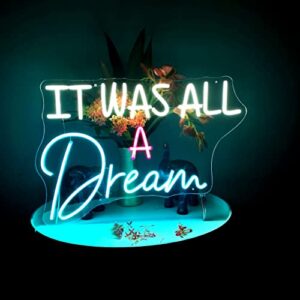 Neon Sign It was All A Dream Neon, Handmade Lights with Dimmer for Bedroom Wall Bar Décor, LED Neon Light Signs Gifts for Family, friends, (White+Ice Blue+ Pink),23.16 IN