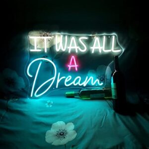 Neon Sign It was All A Dream Neon, Handmade Lights with Dimmer for Bedroom Wall Bar Décor, LED Neon Light Signs Gifts for Family, friends, (White+Ice Blue+ Pink),23.16 IN