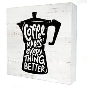funny coffee wooden box sign desk decor coffee makes everything better wood block plaque box signs rustic box sign for home kitchen living room office shelf table decoration (5 x 5 inch)