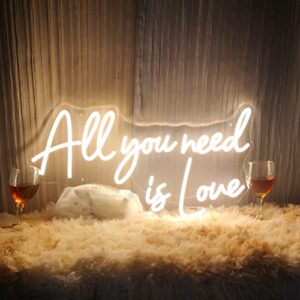 all your need is love neon sign, led neon light sign for wall décor, neon signs for birthday wedding bachelorette engagement party bar decoration,warm white, 22x11.9 in
