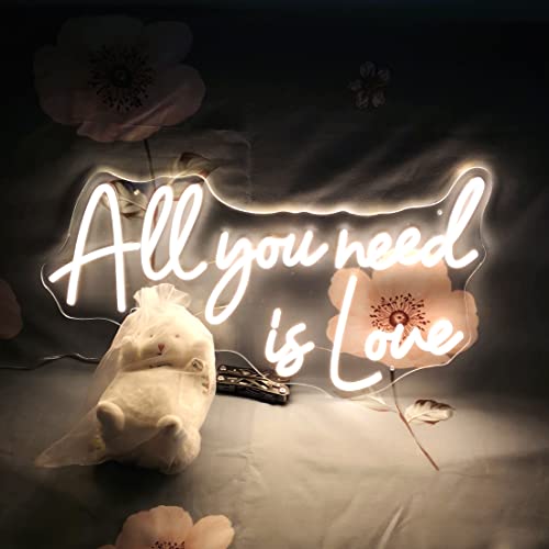 All Your Need Is Love Neon Sign, LED Neon Light Sign for Wall Décor, Neon Signs for Birthday Wedding Bachelorette Engagement Party Bar Decoration,Warm White, 22X11.9 IN