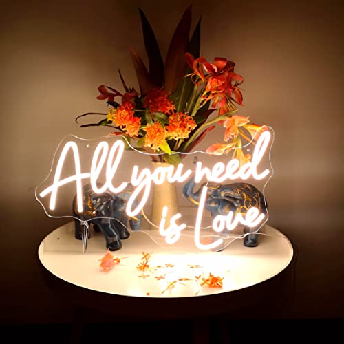 All Your Need Is Love Neon Sign, LED Neon Light Sign for Wall Décor, Neon Signs for Birthday Wedding Bachelorette Engagement Party Bar Decoration,Warm White, 22X11.9 IN