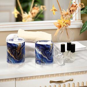 MNSRUU 2 Pack Qtip Holder Organizer Dispenser Blue Marbling Bathroom Storage Canister Cotton Ball Holder Bathroom Containers for Cotton Swabs/Pads/Floss